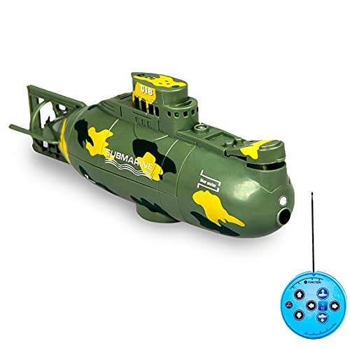 JUGUETECNIC │ Mini Submarino Teledirigido Barco RC | Submarino Radiocontrol con Mando Control Remoto │ Juguete para Niños Agua Dulce │ Libres de interferencias │ 2 Colores (Verde)