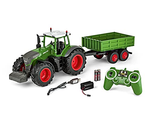 Carson- Fendt 500907314-Tractor Remolque 100% RTR, teledirigido, vehículo de construcción con Funciones de luz y Sonido, Incluye Pilas y Control Remoto, Color Verde (500907314)