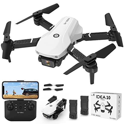 Mini Drones Blancos, con 2 Cámaras 720P idea10 Drone para Niños Principiante RC Quadcopter con Posicionamiento Óptico Flow, Altitude Hold, 360° Flip, 2 Baterías