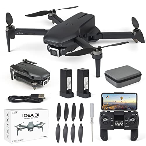 IDEA31 Drone GPS Profesional con Cámara 4k HD, Drones 5GHz WIFI FPV con 2 Baterias, Motor sin Escobilla, Tiempo de Vuelo 46 Min, Quadcopter Dron RC Plegable para Principiantes/Adultos