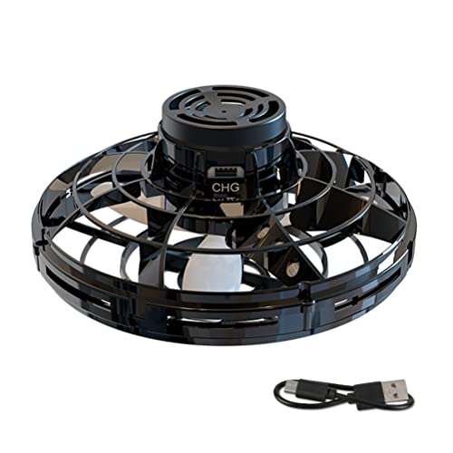 Knowoo Flying Toys - Mini OVNI Drone Spinner con carga USB para adultos y niños con rotación de 360° y luces LED RGB brillantes, negro, talla única