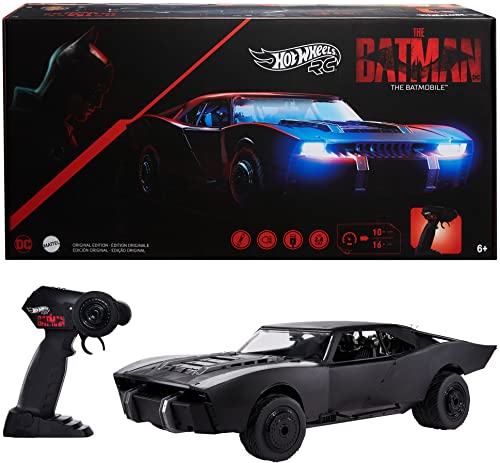 Hot Wheels R/C Batmóvil Coche teledirigido de juguete radio control basado en película Batman con mando, +5 años (Mattel HCD19)