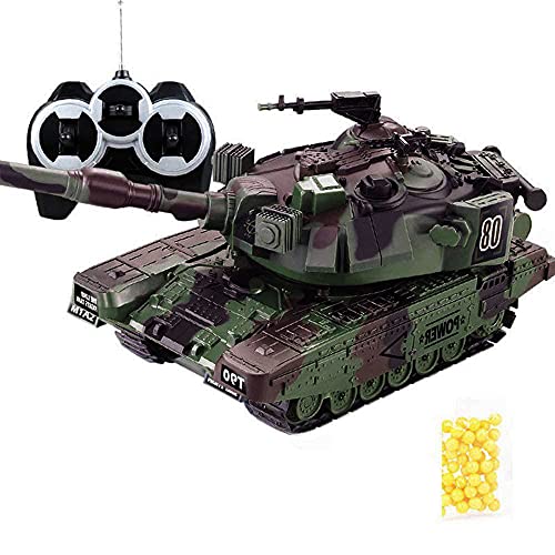 FXQIN 2.4GHz RC Batalla Tanques Militares Crawler Vehículo Tank Panzer Teledirigidos con Luz y Sonido, Torreta giratoria Retroceso Acción Cuando la artillería de cañón dispara, Army Green