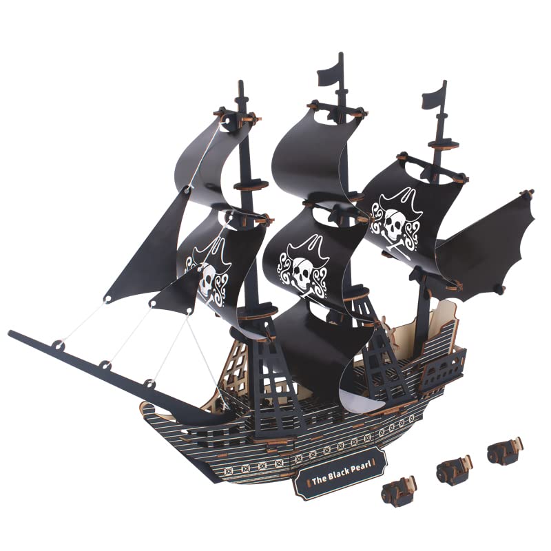 Puzzle 3D Madera Barco Pirata - Maqueta Perla Negra - Puzzles 3D Barcos - Maquetas 3d para Construir Adultos y Niños - Maqueta de barcos para construir madera - Rompecabezas 3d - Maqueta barco adultos