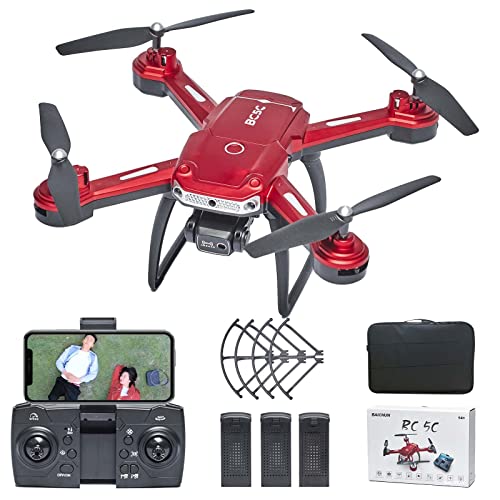 BAICHUN BC5C Drone con Cámara 1080P HD,3D Flip,App Control Drone para Principiantes para Adulto para Niños,Volver a Casa,Altitud Hold,Dual Camera Drone 215g con 3 Batterie