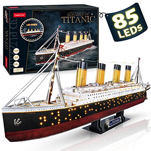 CubicFun Puzzle 3D Titanic LED Maquetas Barco para Construir Adultos, 1:305 Realista Titanic Grande Maquetas para Montar Regalo Fabuloso para Adultos y Adolescentes, 266 Piezas