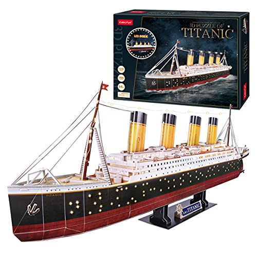 Maqueta Titanic para Montar, Puzzle 3D LED Barco, Puzzles 3D Barcos, Maquetas para Construir Adultos y Niños, 266 Piezas, 240 Min De Montaje, Rompecabezas