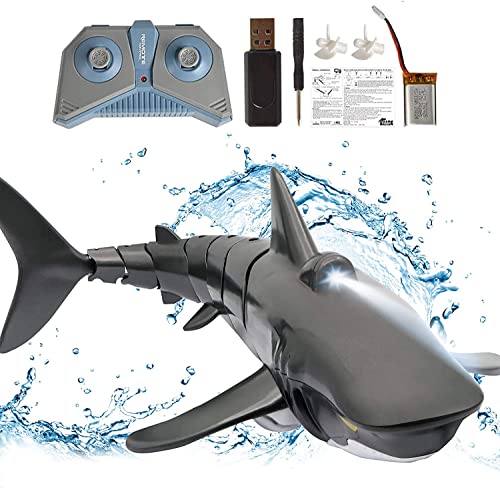 OBEST 2.4GHz Juguetes RC Tiburón Flexibles Lancha Negro, Barco Juguete Eléctrico con Control Remoto bajo Agua Shark Toy, Submarino Teledirigido, Juguete Regalo de Piscina para niños Juguete de Playa