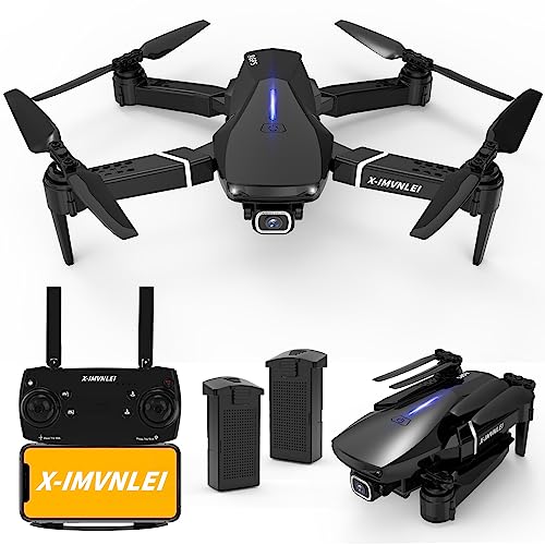 AB X-IMVNLEI Drone con Cámara 4K, 5GHz WiFi FPV Plegable Radio Controlado Drone, Mantenimiento de Altitud, 360°Flips, Plegable Mini Drone Regalo Infantil y Juguete para Principiantes, 2 Baterías.